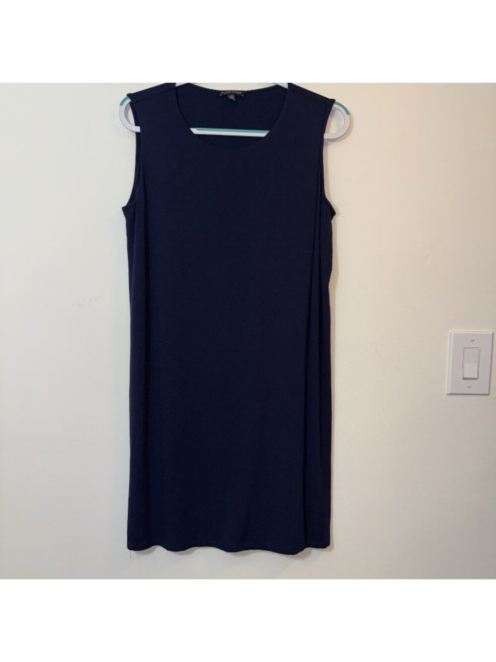 Eileen Fisher Stretched Knit Shift Dress Size M Sleeveless Layered Front